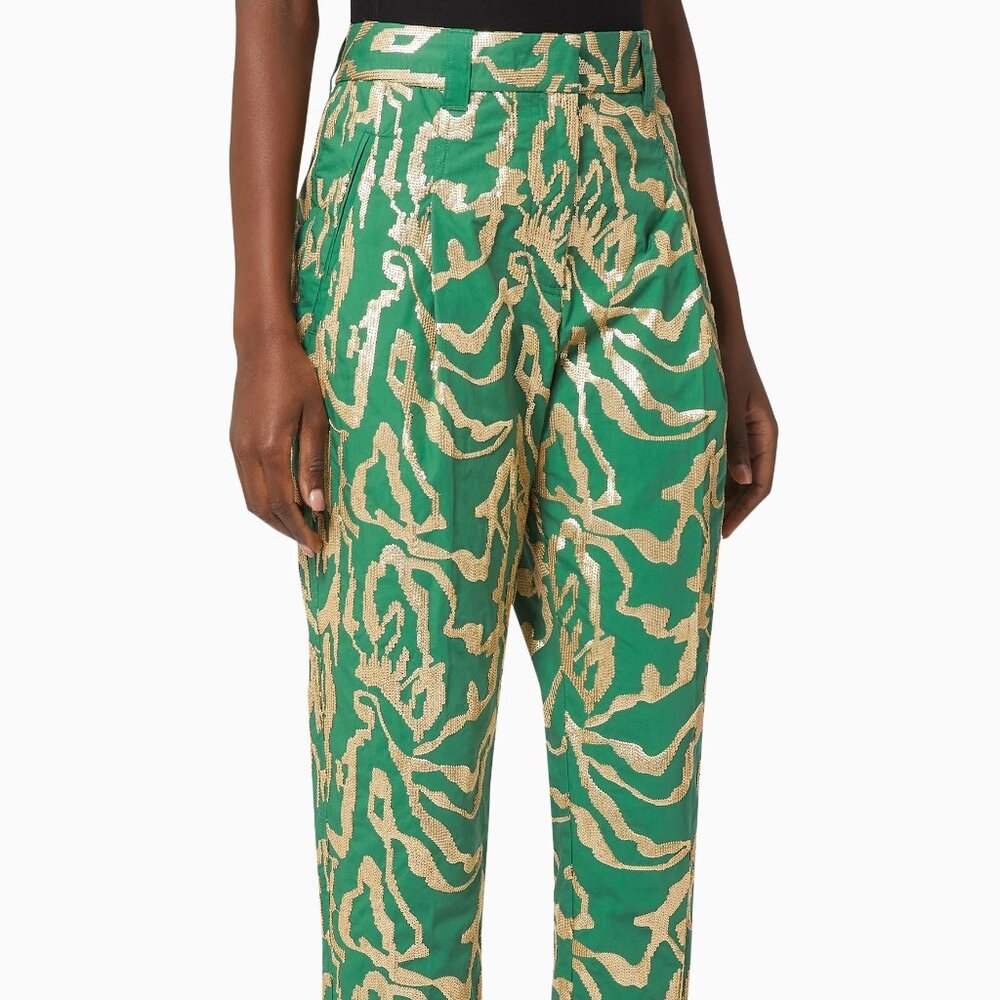 3.1 Phillip Lim Couture Green Gold Sequin Tapered Pant Size 4